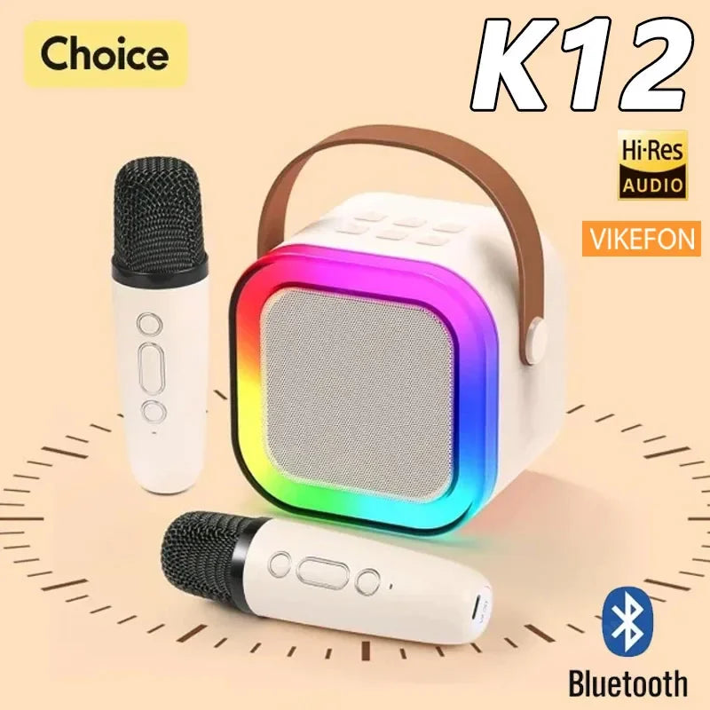 Bluetooth K12 Karaoke Machine Portable 5.3 PA Speaker System with Single Dual Wireless Mic Home Family Singing Children's Gifts