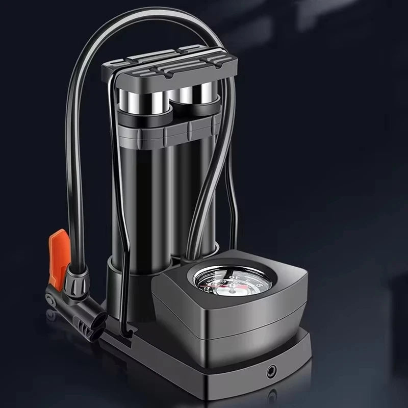 Heavy-Duty Bicycle Foot Pump with Pressure Gauge, Portable High Pressure Air Pump for Bike & Car Tires, Fast Inflation