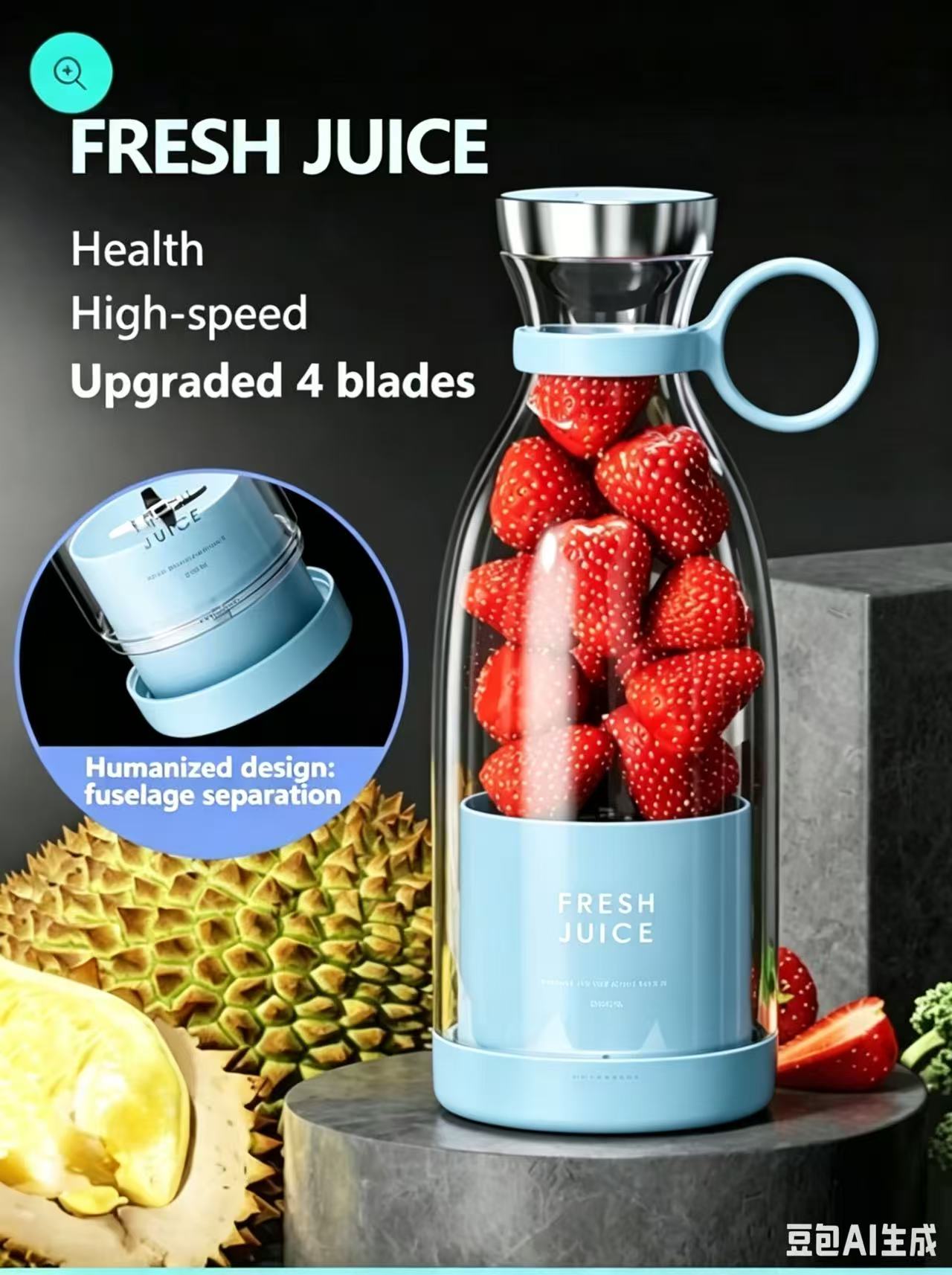 Wireless Charging 4 Blades Electric Juicer Mini Portable Blender Fruit Mixers Extractors Multifunction Juice Maker Machine