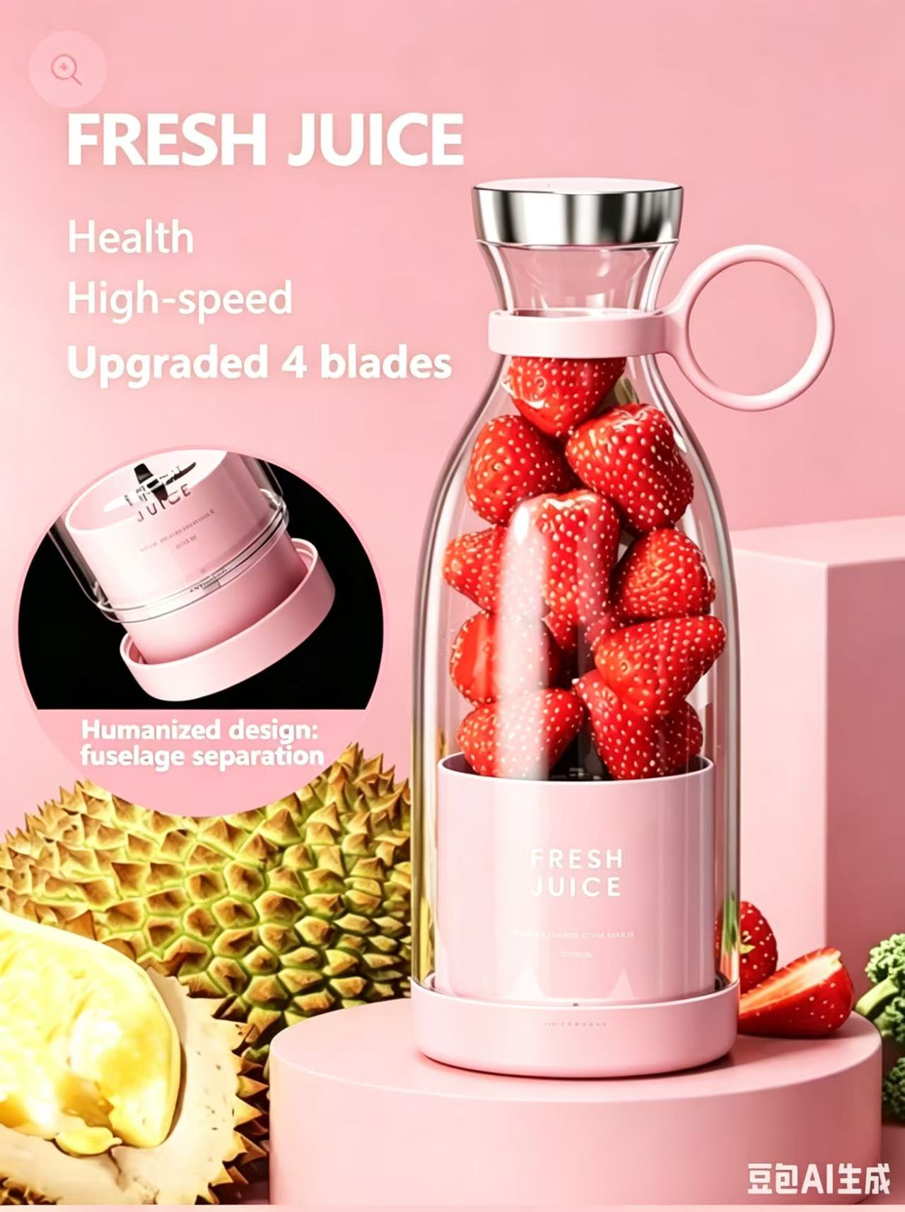 Mini Fast Juice Juicer Fresh Fruits Mixer Smoothie Bottle Handheld 6-blade USB Rechargeable Multifunctional Fruit Blender
