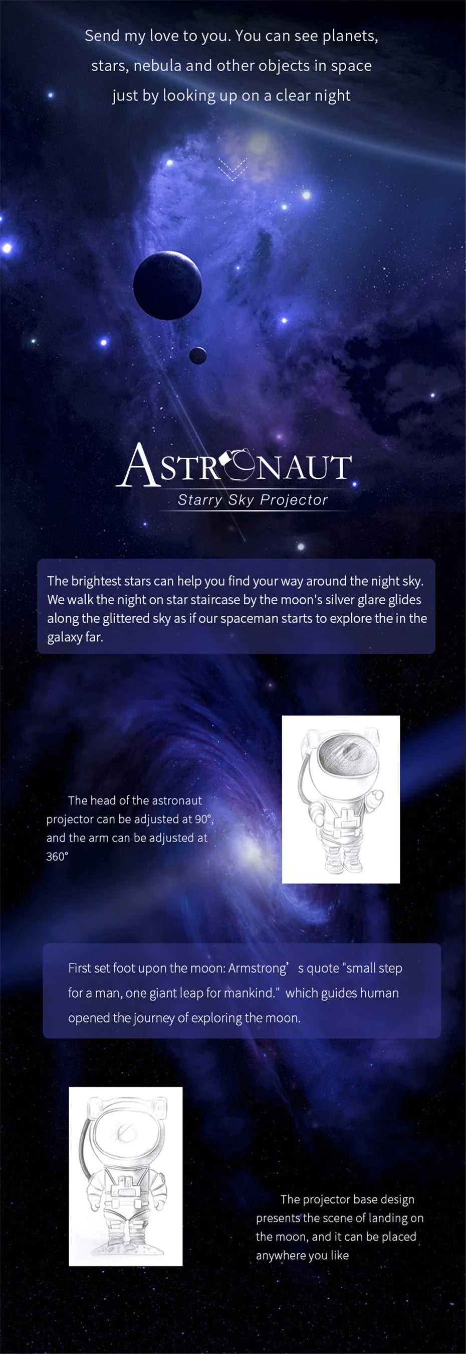 ALIEN Astronaut USB Starry Sky Laser Projector LED Galaxy Lamp for Party Dance Children Bedroom Night Decorative Effect Lights