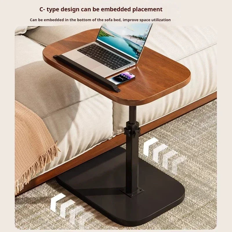 Modern Adjustable Height Sofa Side Table Multifunctional Woody Rotating Foldable Desktop for Living Room Bedroom Home Office
