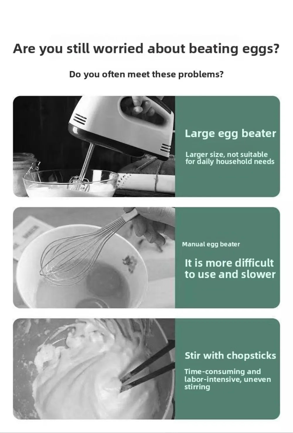 Handheld Electric Blender 3 Adjustable Speeds 2 Mixing Heads Electric Milk Frother Mini Portable Coffee Foamer Cream Whipping