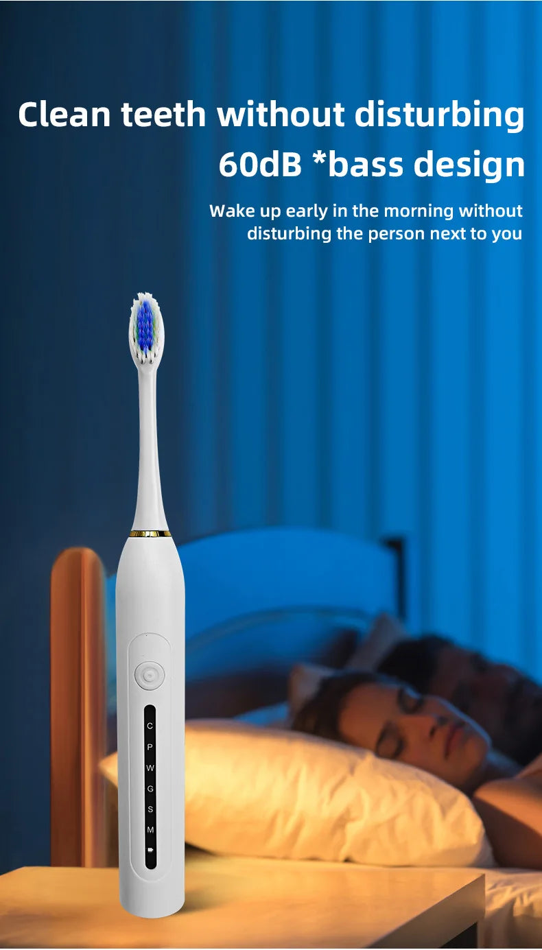 TOWODE Electric Toothbrush Smart Timing Tooth Brush USB Rechargeable Teeth Clean Whitening Sonic Toothbrush With Replacement Hea