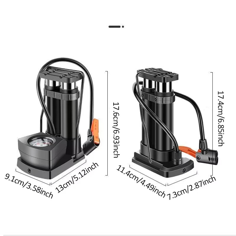 Heavy-Duty Bicycle Foot Pump with Pressure Gauge, Portable High Pressure Air Pump for Bike & Car Tires, Fast Inflation