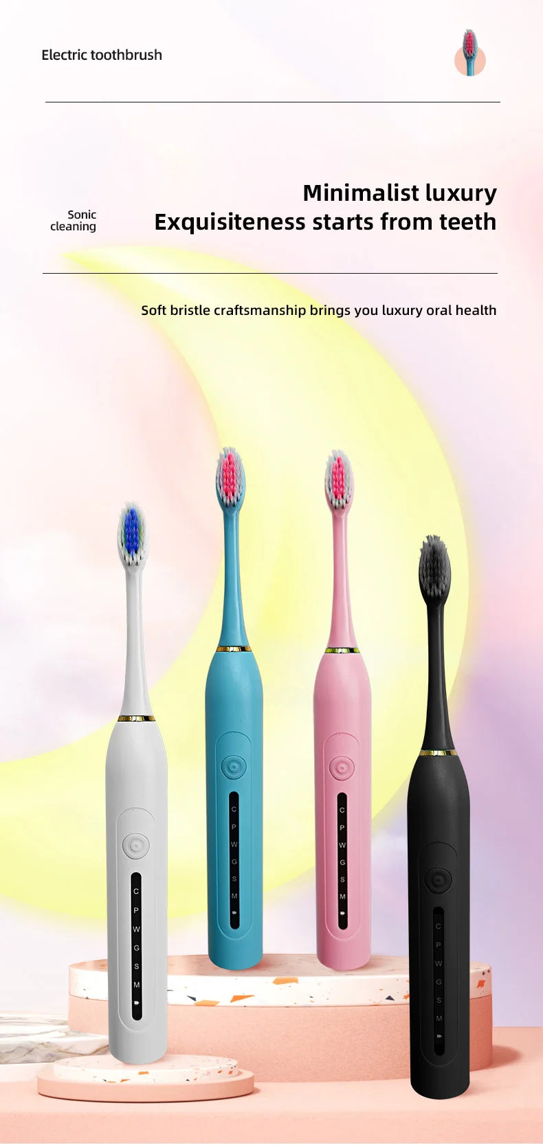 TOWODE Electric Toothbrush Smart Timing Tooth Brush USB Rechargeable Teeth Clean Whitening Sonic Toothbrush With Replacement Hea