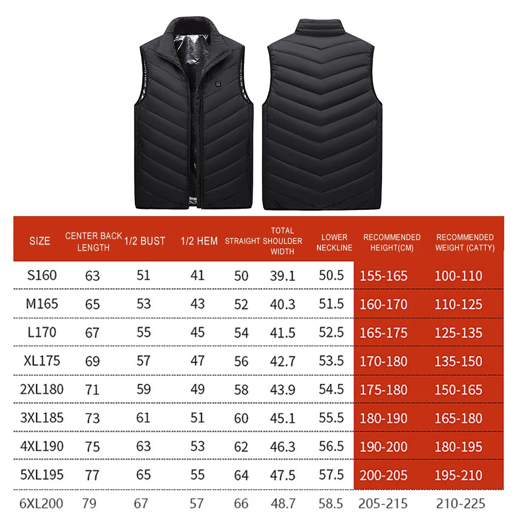 Unisex Electric Thermal Jacket Rechargable Heating Thermal Vest Infrared Carbon Fibe 3 Heating Levels for Trekking Ski Cycling