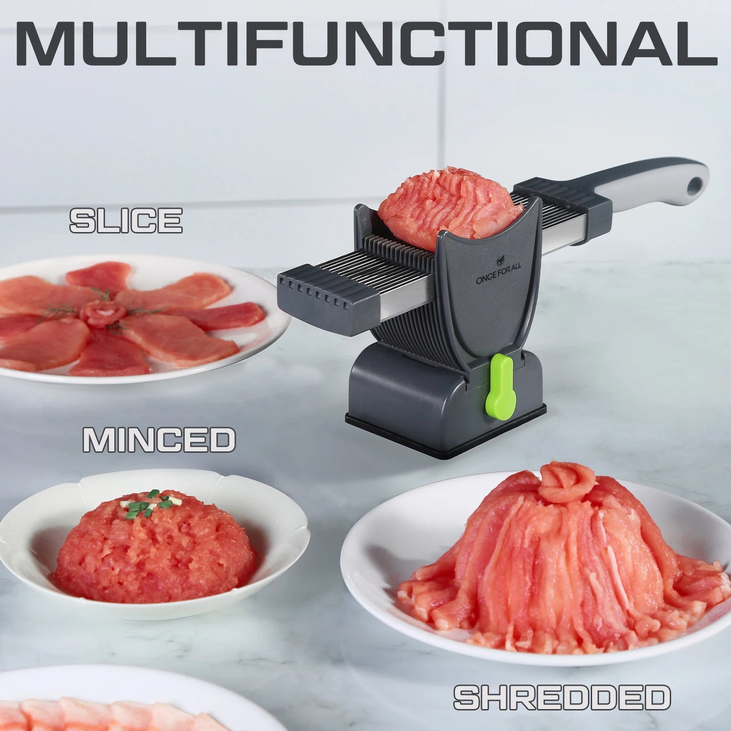 ONCE for All Meat Slicer and Knife Set for Meat Slicing , Manual Fresh Meat Cutter, Slicer for Beef, Pork, Chicken Breast