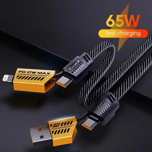 4 In 1 USB Type C Cable 6A Fast Charging for Huawei Redmi Samsung iPhone 16-12 11 Travel Wall Portable USBC Data Cord for Phone
