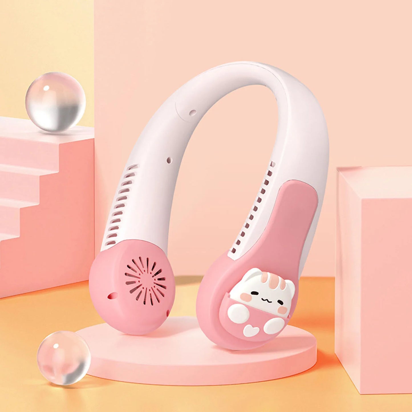 Neck Fan Cartoon Cooling Fan Portable USB Rechargeable Quiet Operation Anti Twist AC Fan with Built in Battery for Kids Adults O