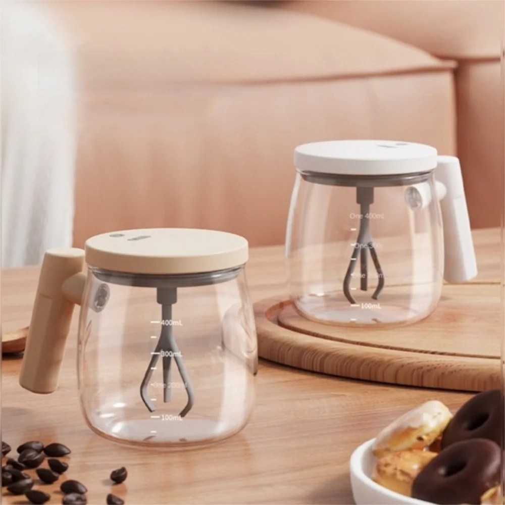 High Borosilicate Electric Self Stirring Mug with Lid & Handle Lightweight Glass Coffee Cup High Speed Mixing