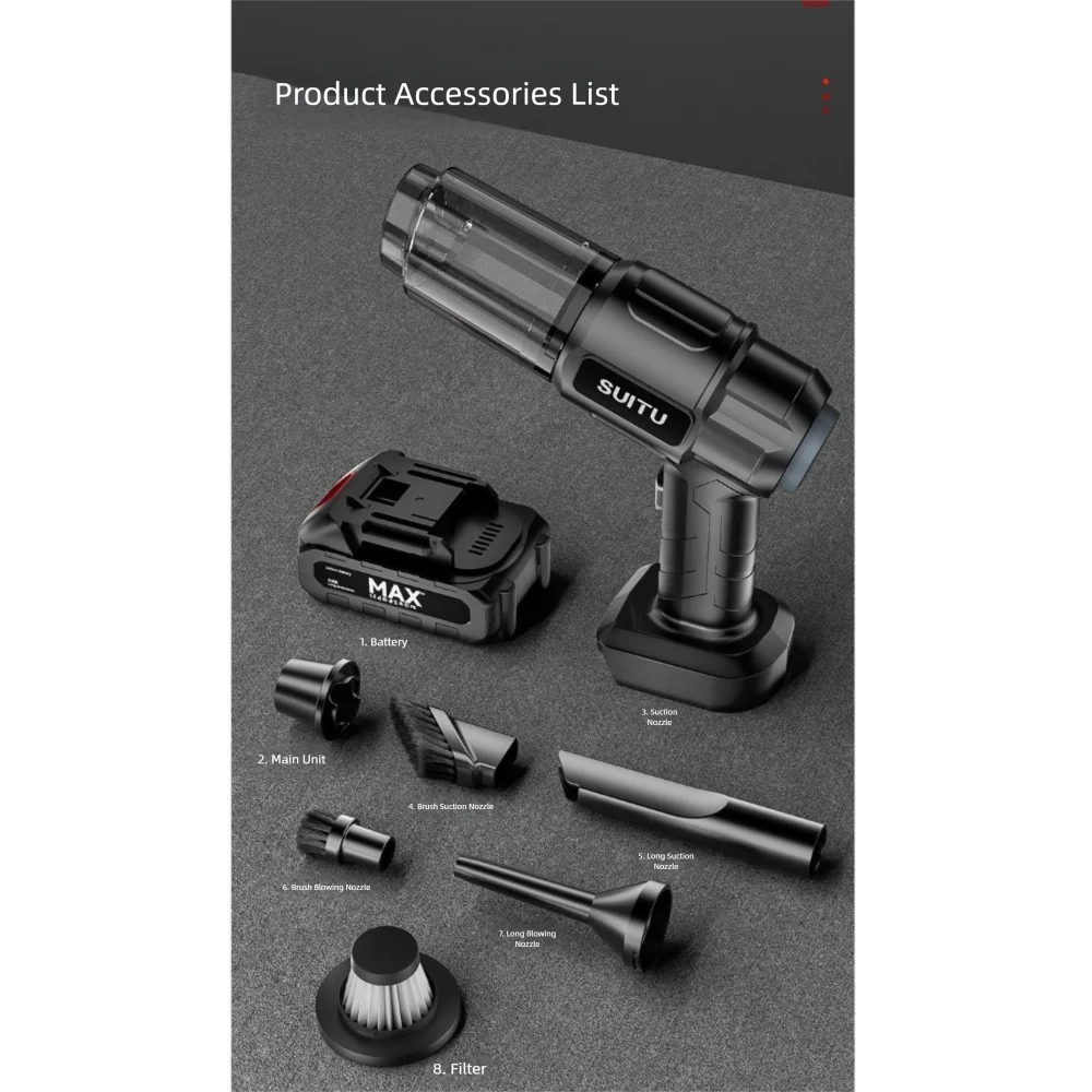 9000Pa Suction Car Vacuum Cleaner High Power 1500mAh Cordless Auto Vacuum Super Suction Multifunctional Wireless Dust Blower