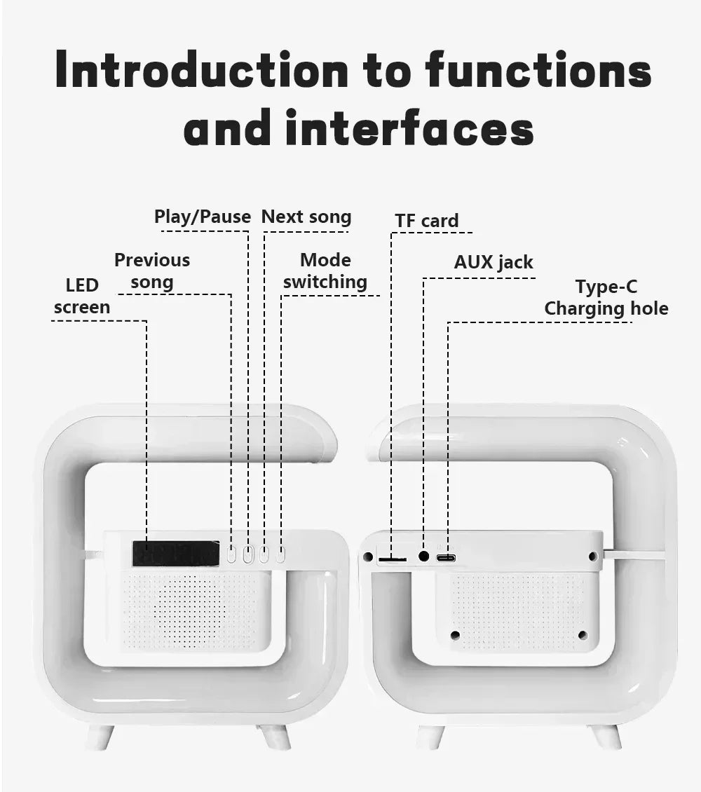 Multifunctional Atmosphere RGB Desk Clock Nightlight Wireless Charger Bluetooth Speakers for iPhone Samung Xiaomi Fast Charging