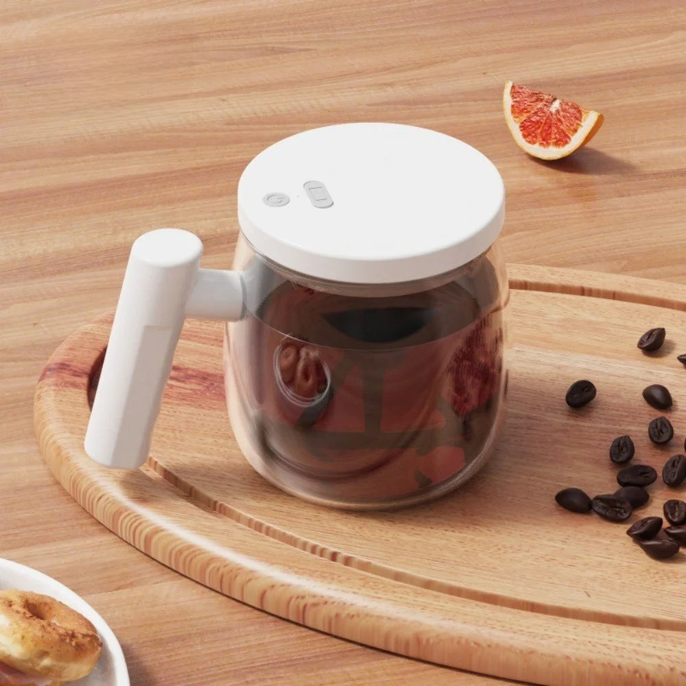 High Borosilicate Electric Self Stirring Mug with Lid & Handle Lightweight Glass Coffee Cup High Speed Mixing