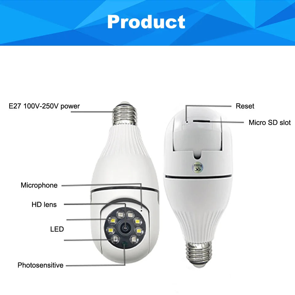 Intelligenc A6 Bulb Camera High-Definition Night Vision Security Monitoring 360 Degree Panoramic Indoor Wireless Wifi Camera E27