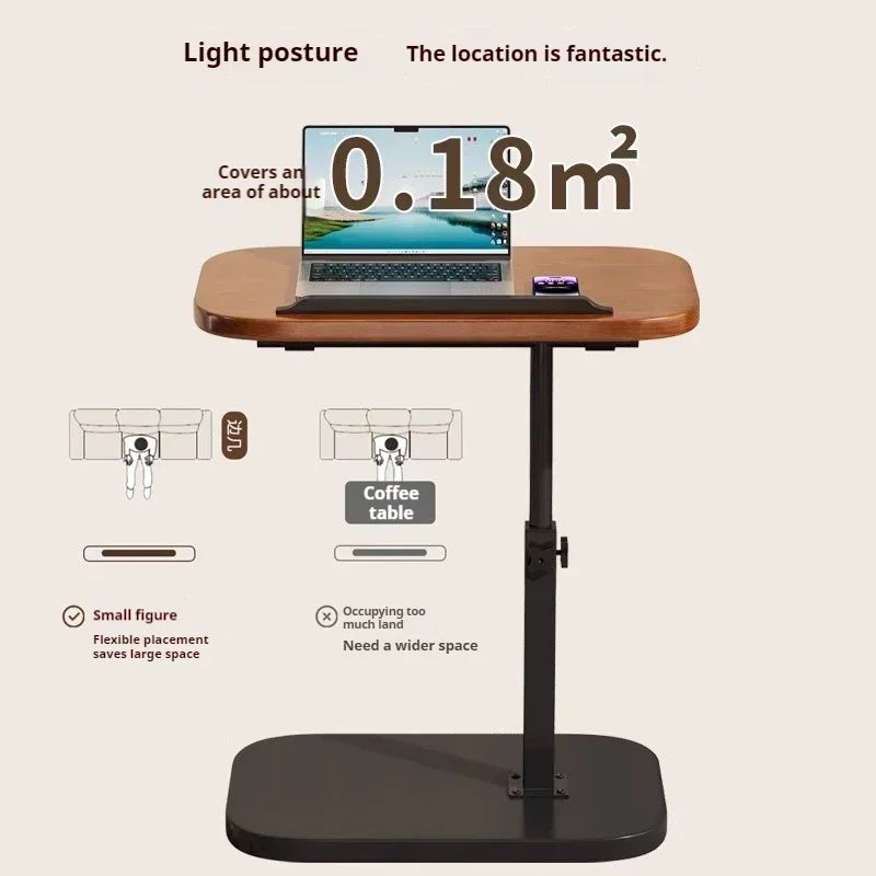 Modern Adjustable Height Sofa Side Table Multifunctional Woody Rotating Foldable Desktop for Living Room Bedroom Home Office