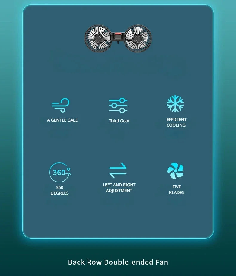 12V 24V Car Fan USB Charge Dual Head Fan 360 Degree Rotation 3-speed Car Seat Back Cooling Fan for Summer Car Accessories