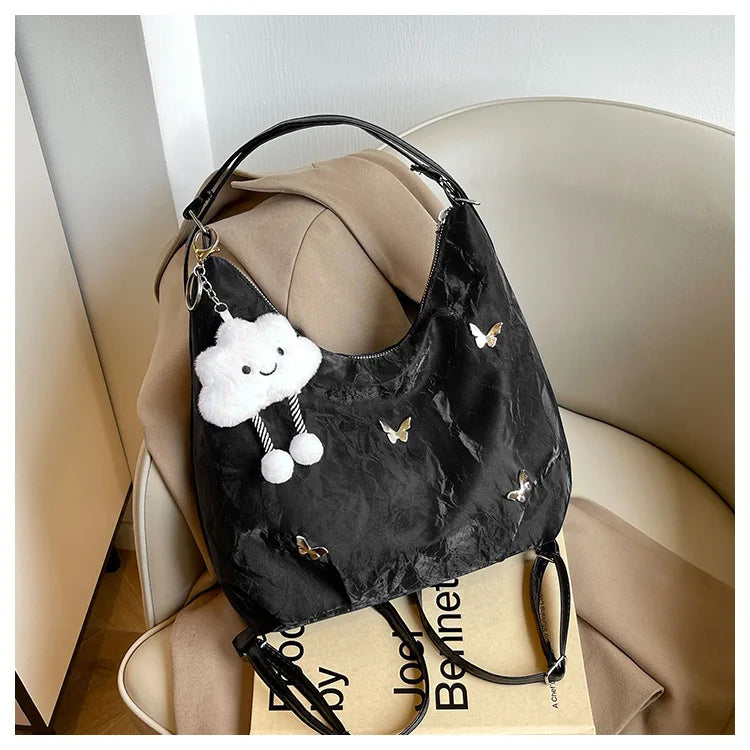 Fashion Handbag Multi-purpose Tote Bag Leisure Soft Leather Large Capacity Butterfly Decoration Shoulder Bags for Women