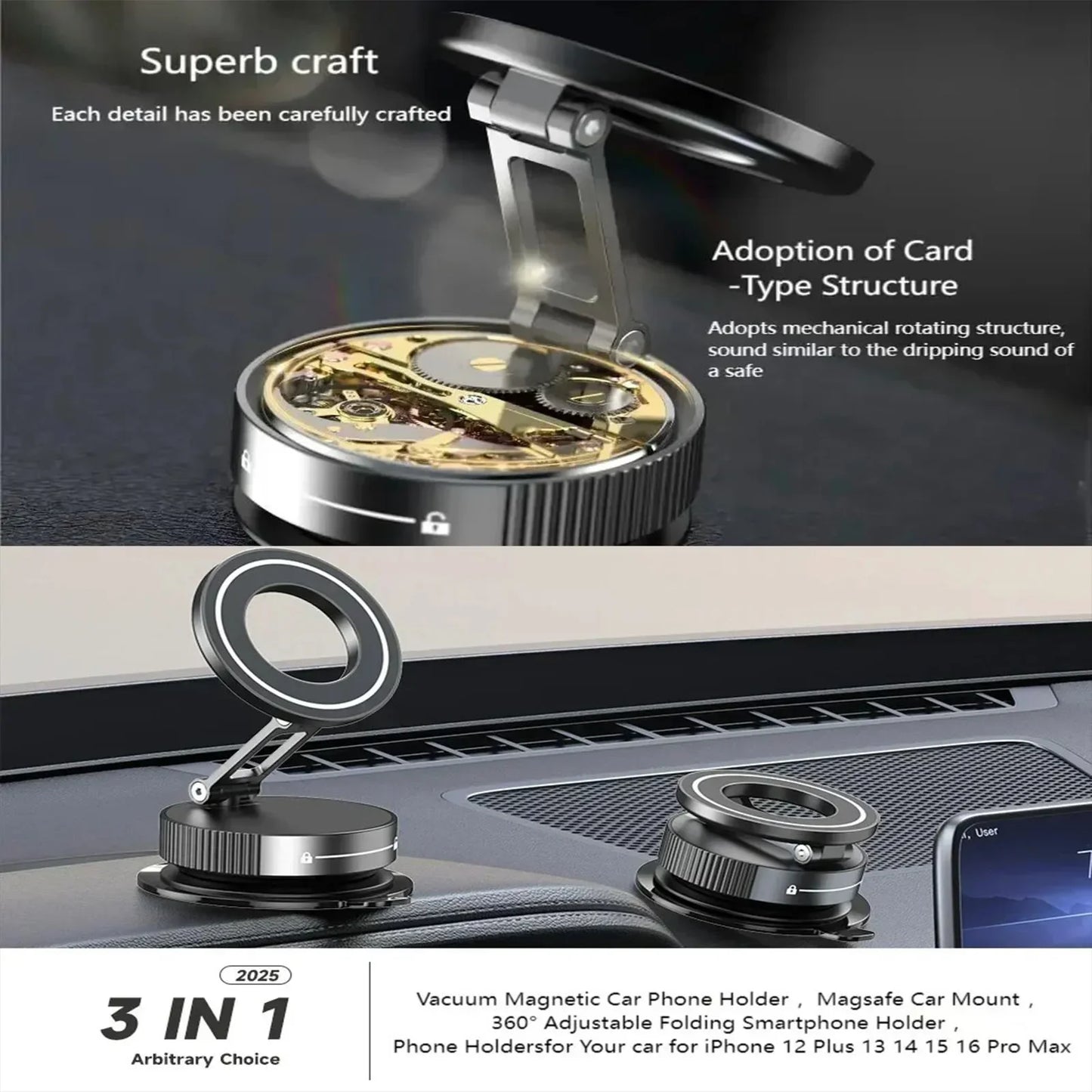 Super Strong Vacuum Suction Cup Magnetic Phone Holder 360° Rotatable Adjustable Foldable Car Phone Stand