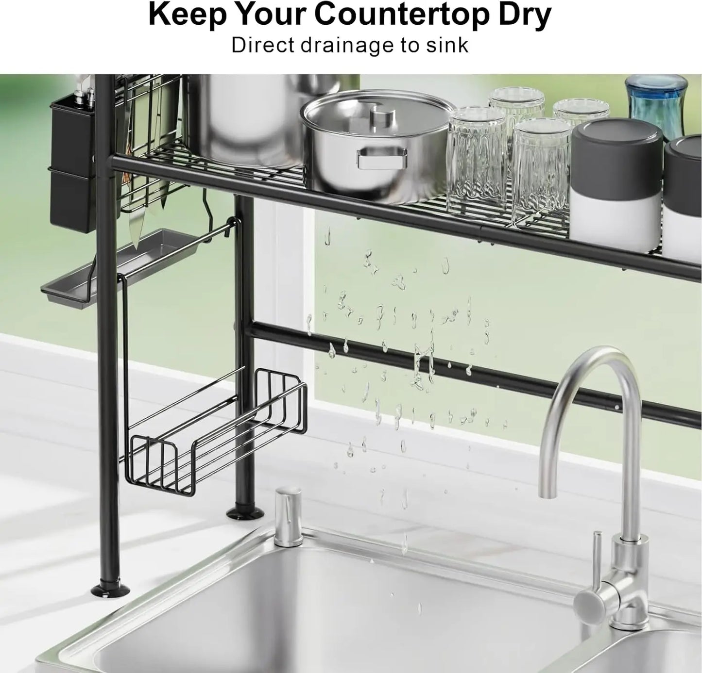 Over The Sink Dish Drying Rack, 2 Tier Above Sink Dish Drainer Drying Rack with Utensil Holder for Kitchen Counter, Rustproof