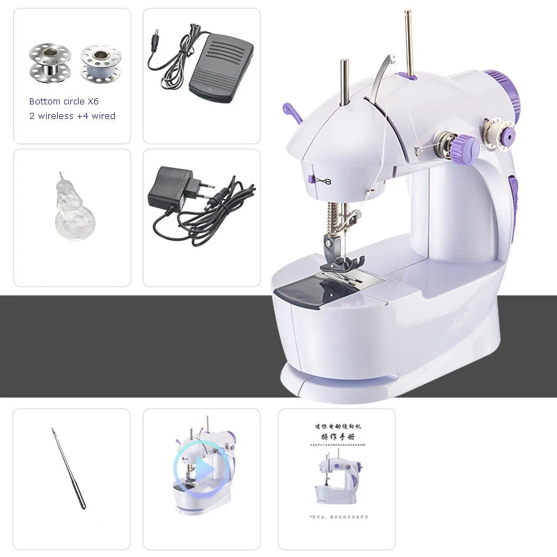 Mini Sewing Machine with Extension Station Table for Beginners, Home Double Speed Foot Pedal Straight Sewing Tool, Gift for Kids
