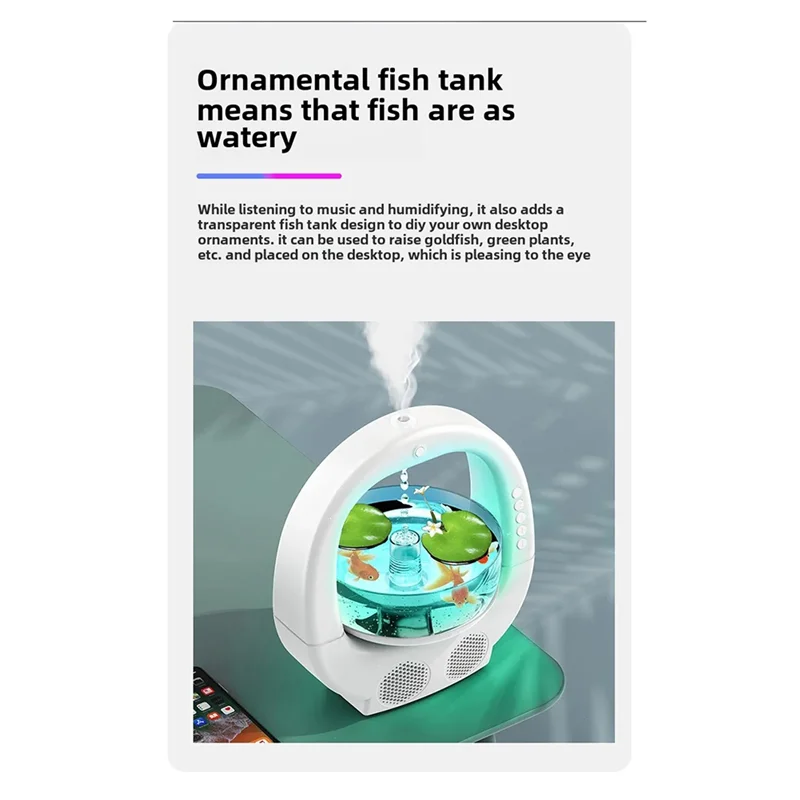 Bluetooth Speaker Humidifier Anti Gravity Water Drop with Fish Tank Colorful Lights for Home Office Desktop Decoration