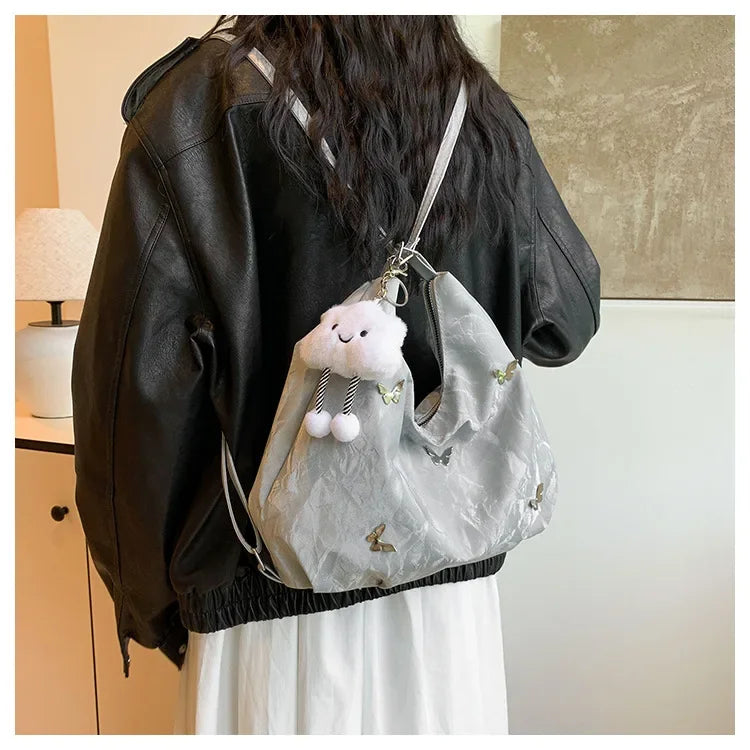 Fashion Handbag Multi-purpose Tote Bag Leisure Soft Leather Large Capacity Butterfly Decoration Shoulder Bags for Women
