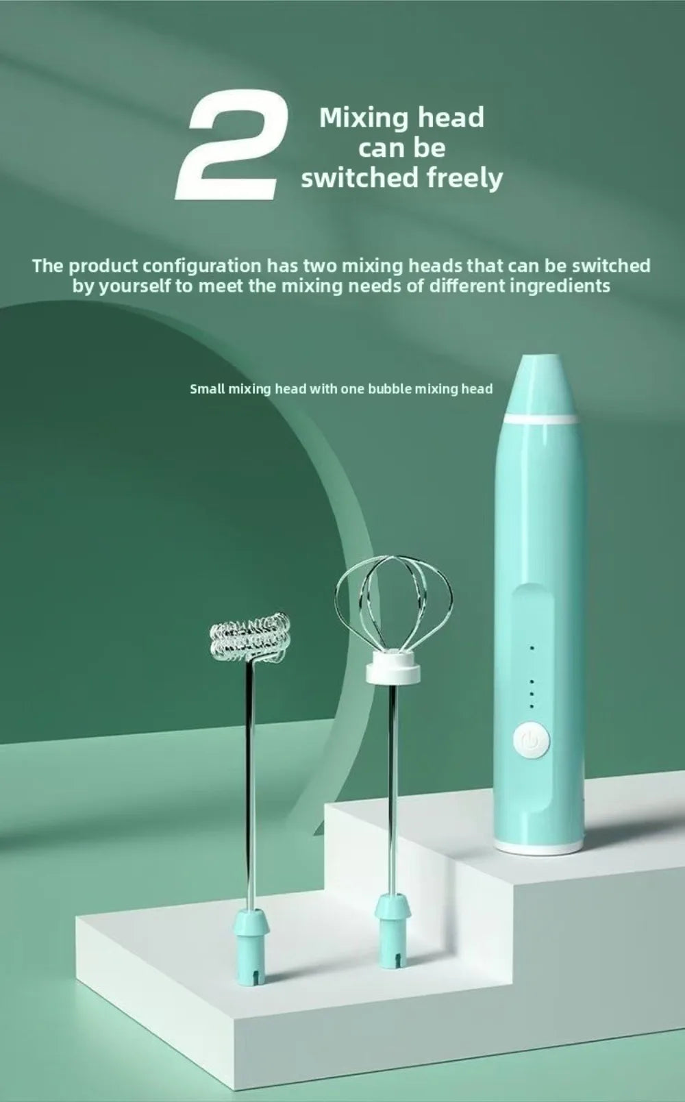 Handheld Electric Blender 3 Adjustable Speeds 2 Mixing Heads Electric Milk Frother Mini Portable Coffee Foamer Cream Whipping