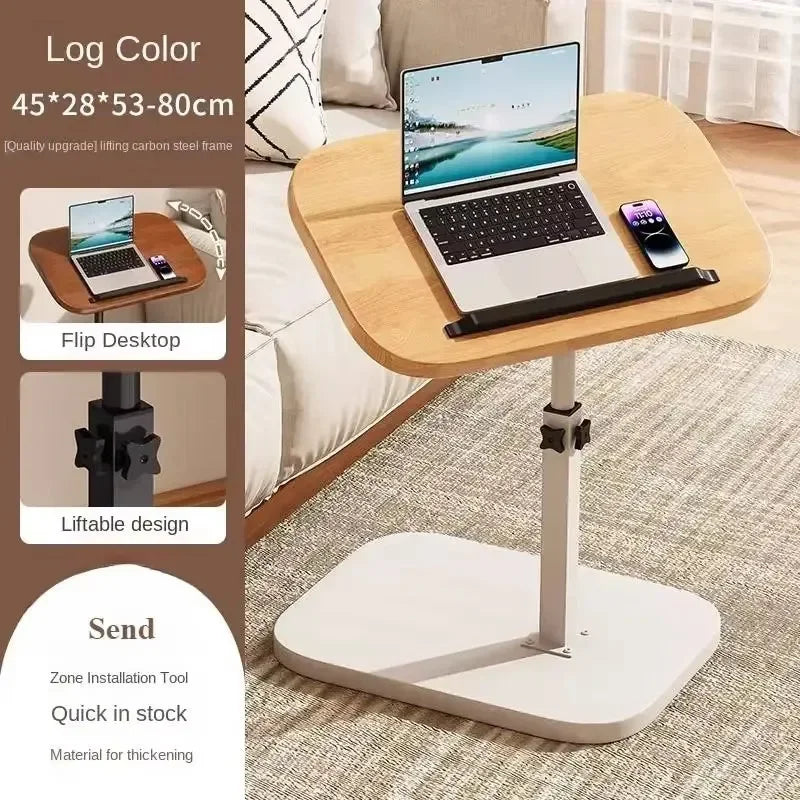 Modern Adjustable Height Sofa Side Table Multifunctional Woody Rotating Foldable Desktop for Living Room Bedroom Home Office