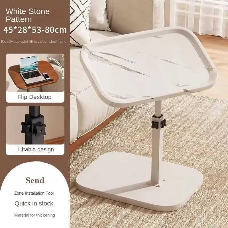 Modern Adjustable Height Sofa Side Table Multifunctional Woody Rotating Foldable Desktop for Living Room Bedroom Home Office
