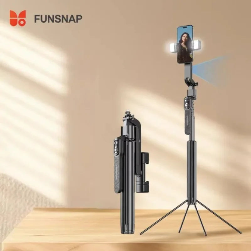 FUNSNAP A8 Cell Phone Head Stabilizer Metal Quadrupod Bluetooth Remote Control  Anti-shake Universal Dual-light Models