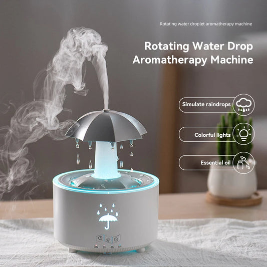 Rotate Umbrella Water Drop Air Humidifier with Colorful Light Raindrop Aroma Essential Oil Diffuser Aromatherapy Humidifiers