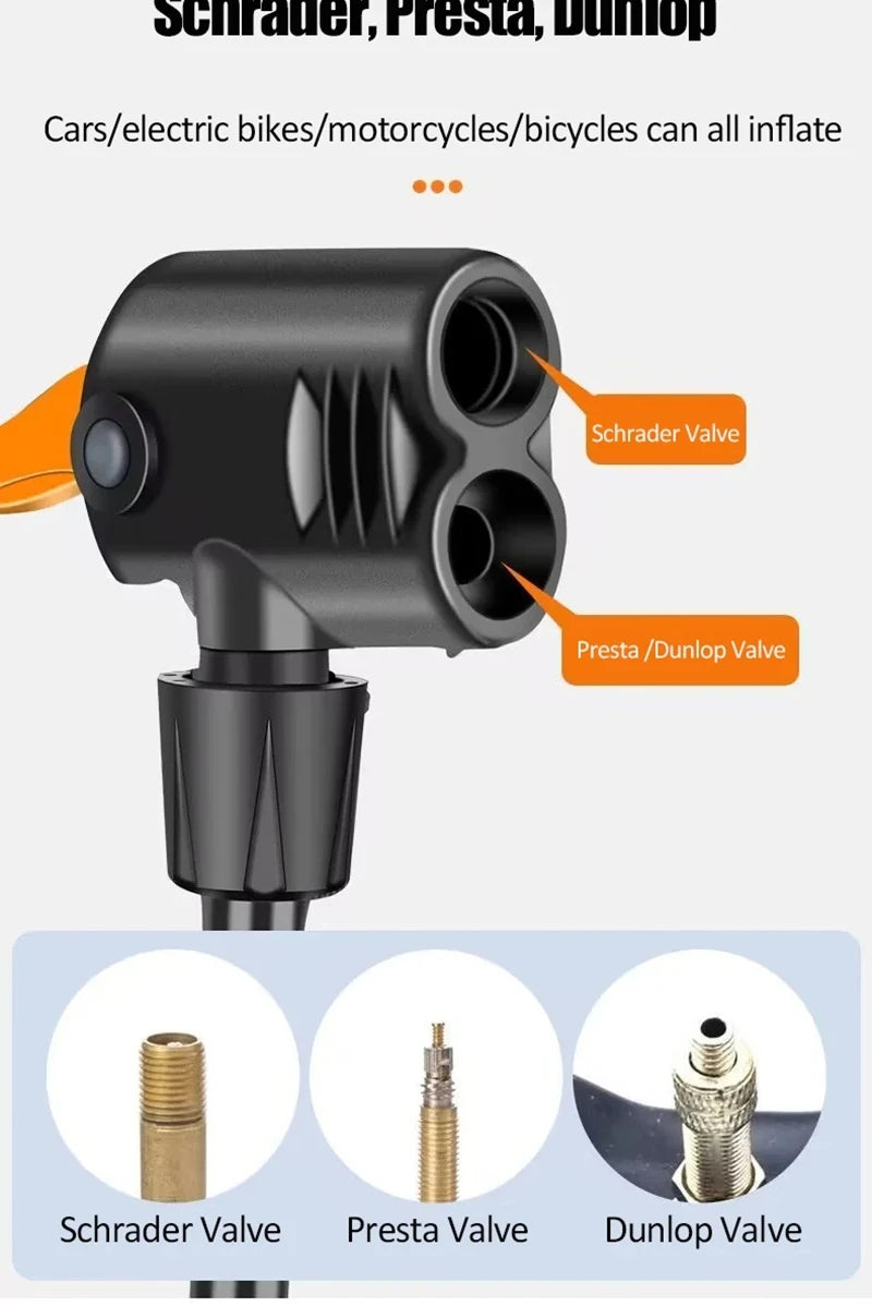 Heavy-Duty Bicycle Foot Pump with Pressure Gauge, Portable High Pressure Air Pump for Bike & Car Tires, Fast Inflation