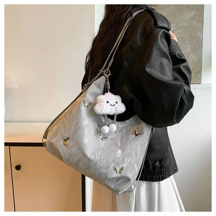 Fashion Handbag Multi-purpose Tote Bag Leisure Soft Leather Large Capacity Butterfly Decoration Shoulder Bags for Women