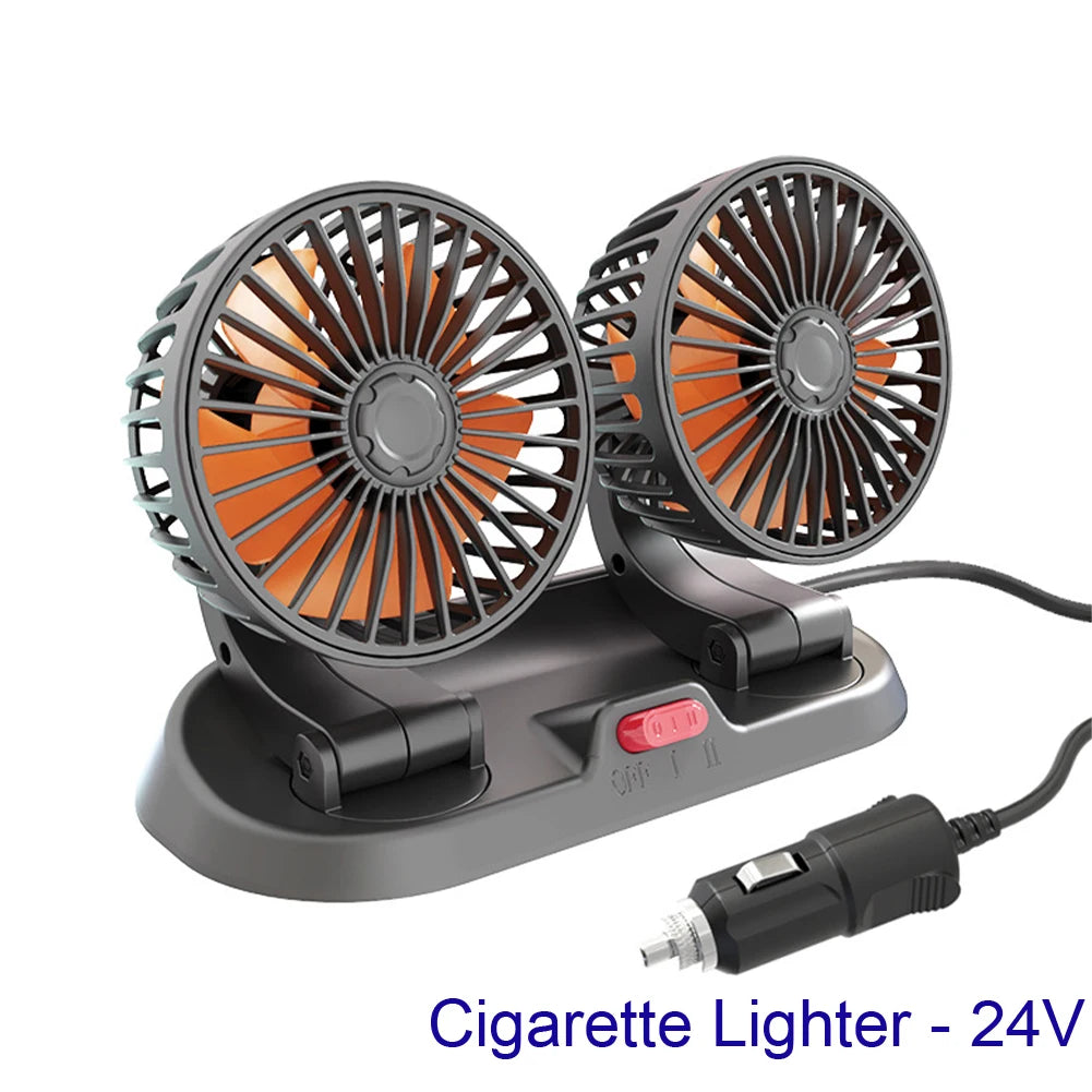 Dual-Head Car Fan 5V Cooling Car Fan 12V Cigarette Lighter 360° Rotatable Mini Ventilador Low Noise Universal Fan