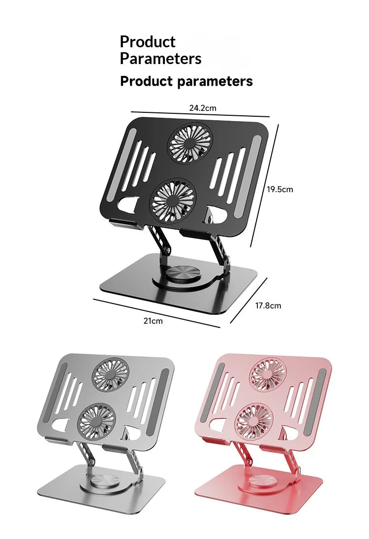 360 Degree Rotating Full Metal Laptop Cooling Bracket with Quiet Fan Ergonomic Laptop Stand for MacBook Lenovo Dell