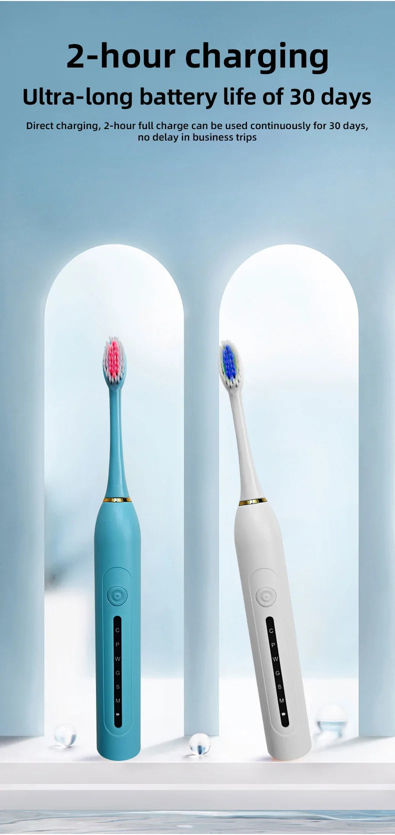 TOWODE Electric Toothbrush Smart Timing Tooth Brush USB Rechargeable Teeth Clean Whitening Sonic Toothbrush With Replacement Hea