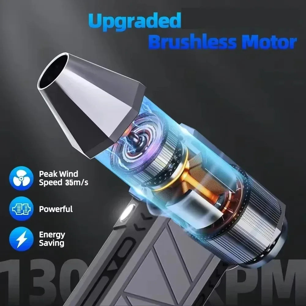 Brushless Mini Air Blower Electric Air Duster 3 Gear Turbo Violent Blower Rechargeable with Light Car Cleaning