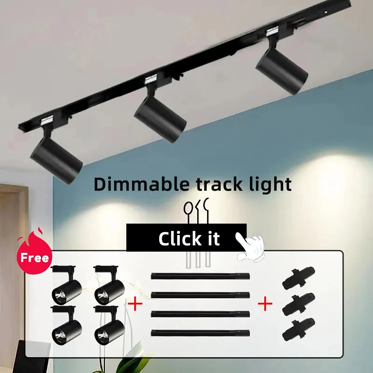LED Track Light Set 30W Track Lamp 180-265V COB Spotlights Rail Lighting Fixture for Home Lighting Living Room Track Lighting