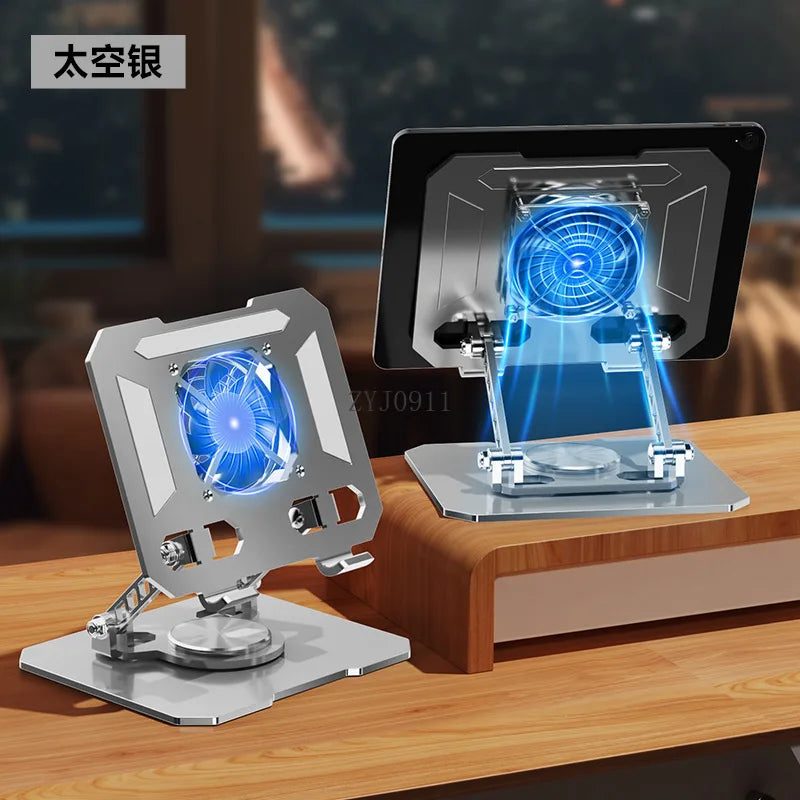 360 ° rotating metal laptop cooling bracket, desktop with fan, flat support frame raised