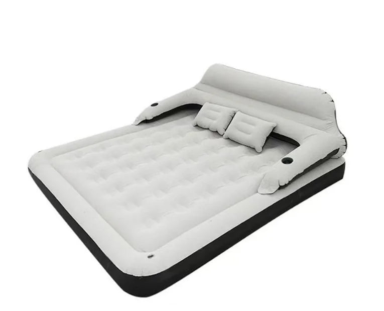 Inflatable mattress sofa bed with headboard and pillows, versatile ergonomic design for outdoor overnight guests