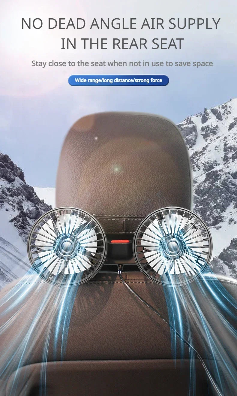 12V 24V Car Fan USB Charge Dual Head Fan 360 Degree Rotation 3-speed Car Seat Back Cooling Fan for Summer Car Accessories