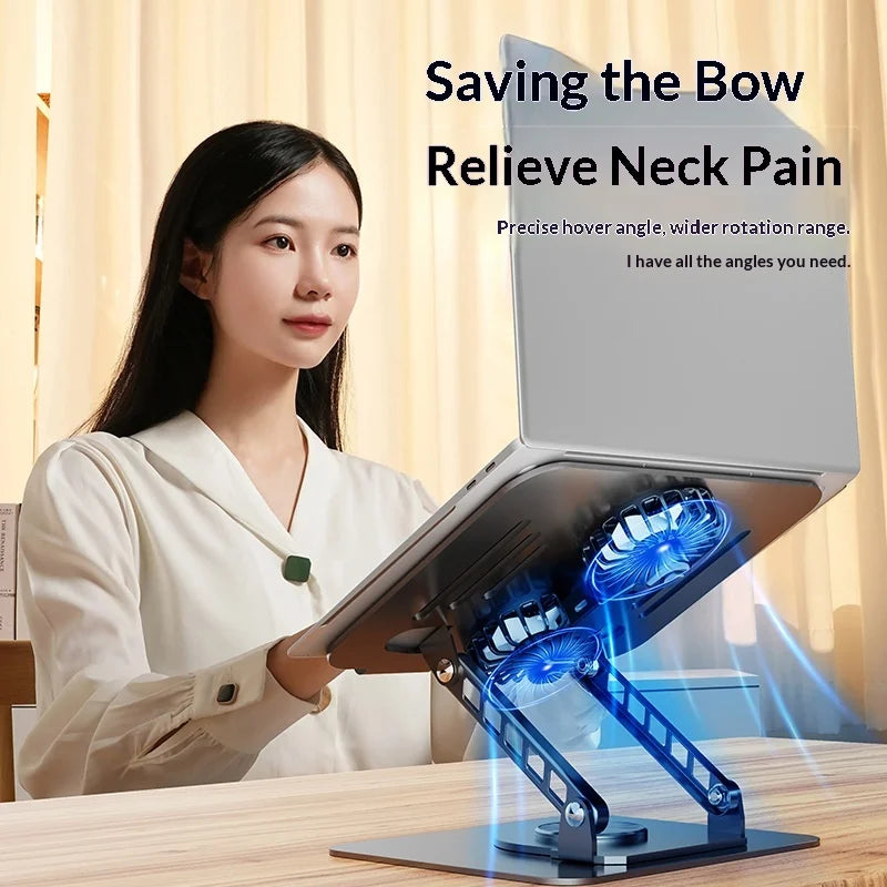 360 Degree Rotating Full Metal Laptop Cooling Bracket with Quiet Fan Ergonomic Laptop Stand for MacBook Lenovo Dell