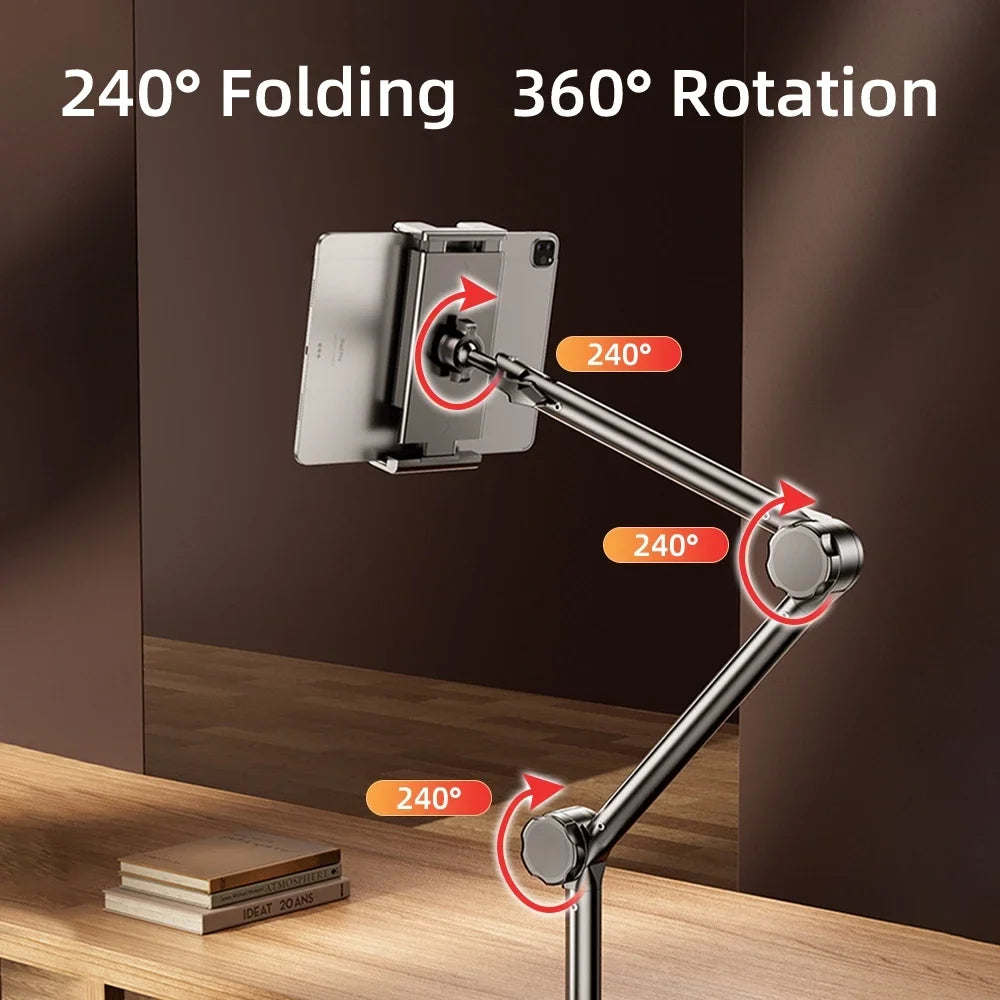 For iPad Air 11 M2 2024 Stands Tablet Holder Desk Stand with 360° Adjustable Foldable Metal Arm Bracket for Phone Tablets