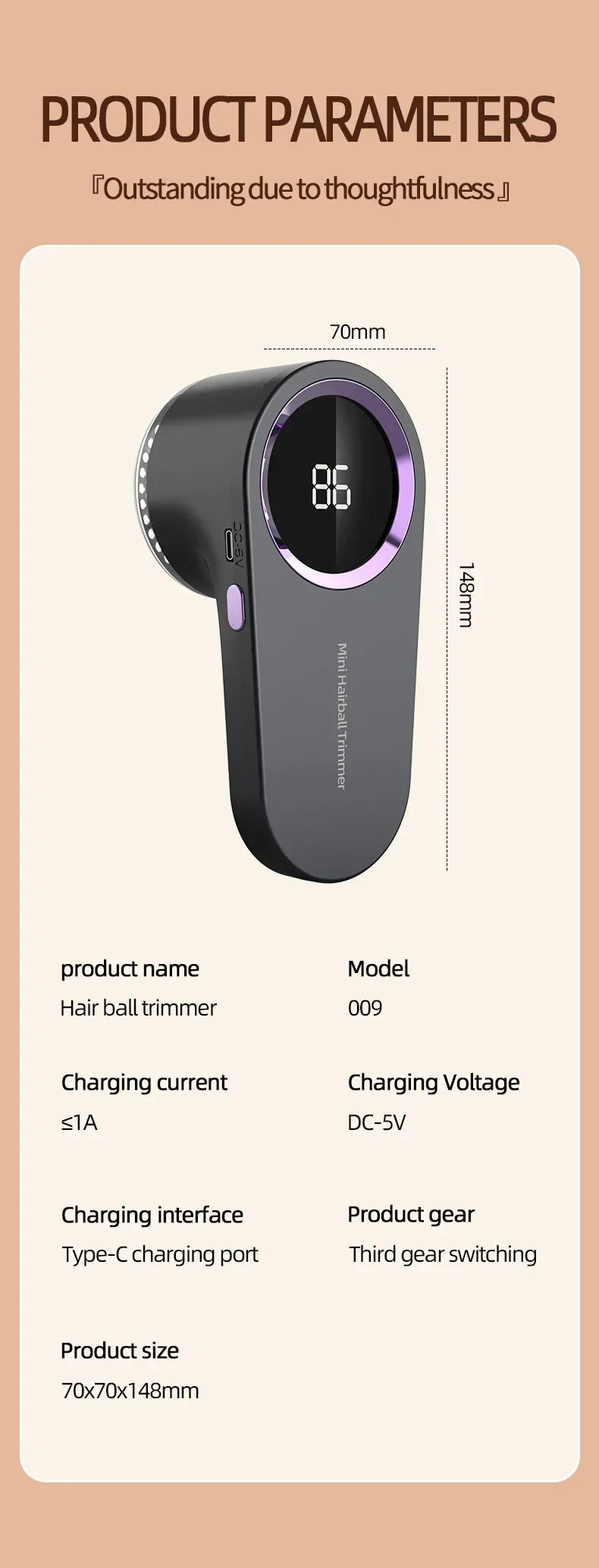 Portable Electric Fabric Shaver USB Rechargeable Lint Remover with LED Clothes Fuzz Pellet Hair Cleaner for Sweater Coat Care
