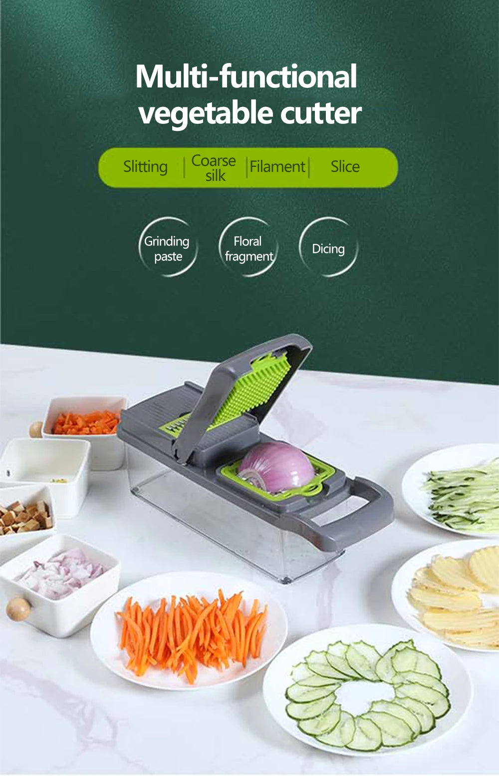 14 in 1 Multifunctional Vegetable Chopper Onion Chopper Handle Food Grate Food Chopper Kitchen Vegetable Slicer Dicer Cut