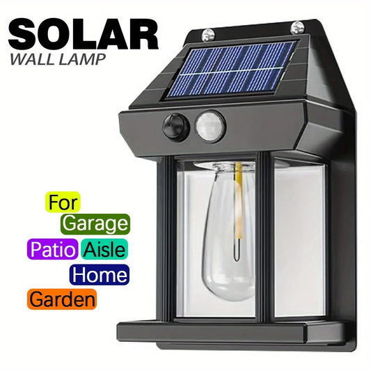 1pc New Solar Tungsten Wall Lamp, 3 Modes, Outdoor Villa Garden Courtyard Waterproof Decoration Induction Lantern, Small Night L