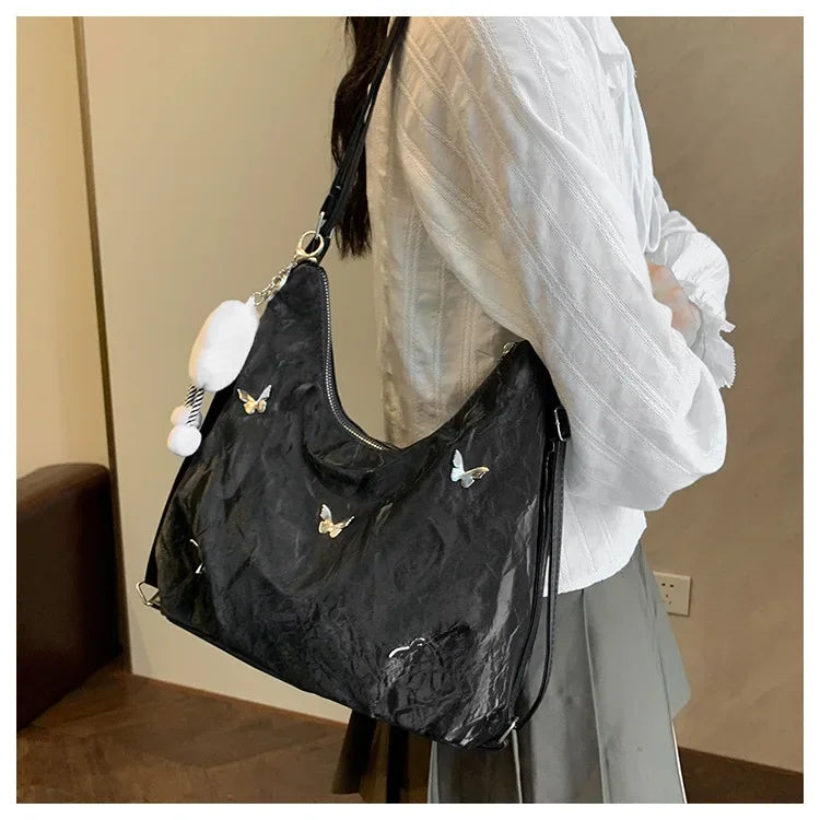 Fashion Handbag Multi-purpose Tote Bag Leisure Soft Leather Large Capacity Butterfly Decoration Shoulder Bags for Women