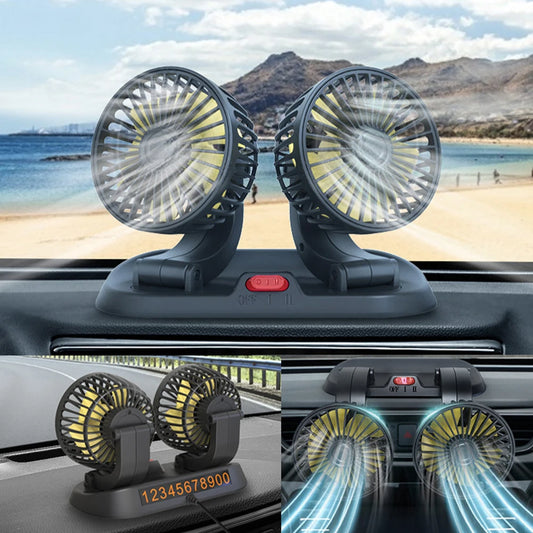 Dual-Head Car Fan 5V Cooling Car Fan 12V Cigarette Lighter 360° Rotatable Mini Ventilador Low Noise Universal Fan