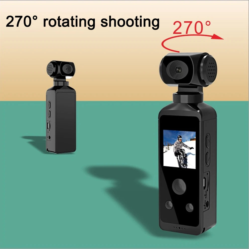 4K Ultra HD Pocket Action Camera 270° Rotatable Vlog Wifi Mini Sports Cam Waterproof Case Helmet Travel Bicycle Driver Recorder